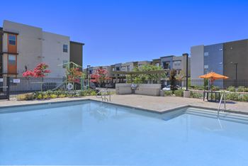 Swimming pool with spa and lounge area